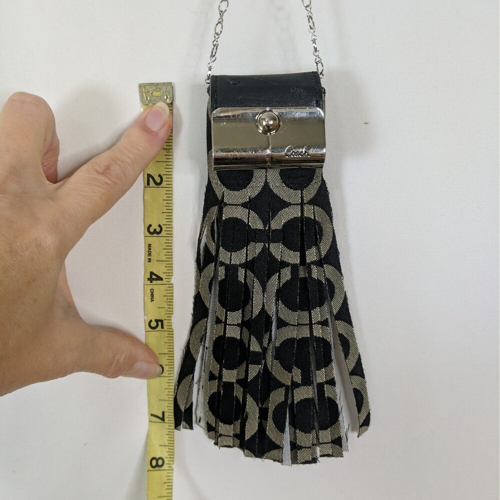 Coach Bag Tassel Charm Large Upcycled Coach Signature Fabric Silver Black Gray
